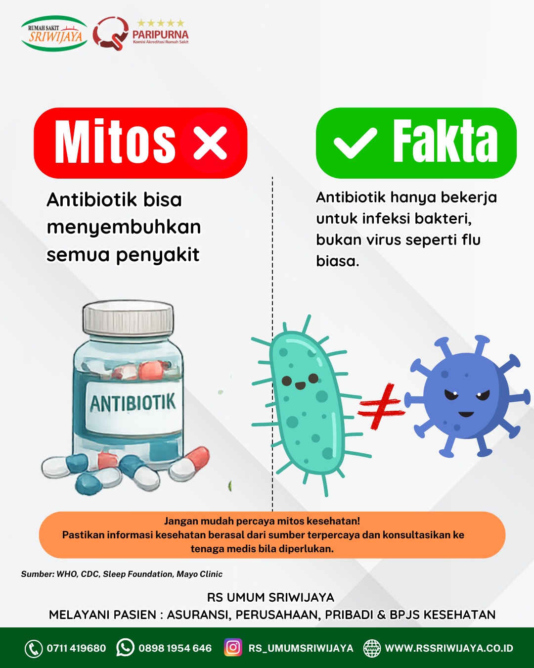 🔍 MITOS atau FAKTAMasih banyak informasi kesehatan yang beredar tapi belum tentu benar. Jangan (4)