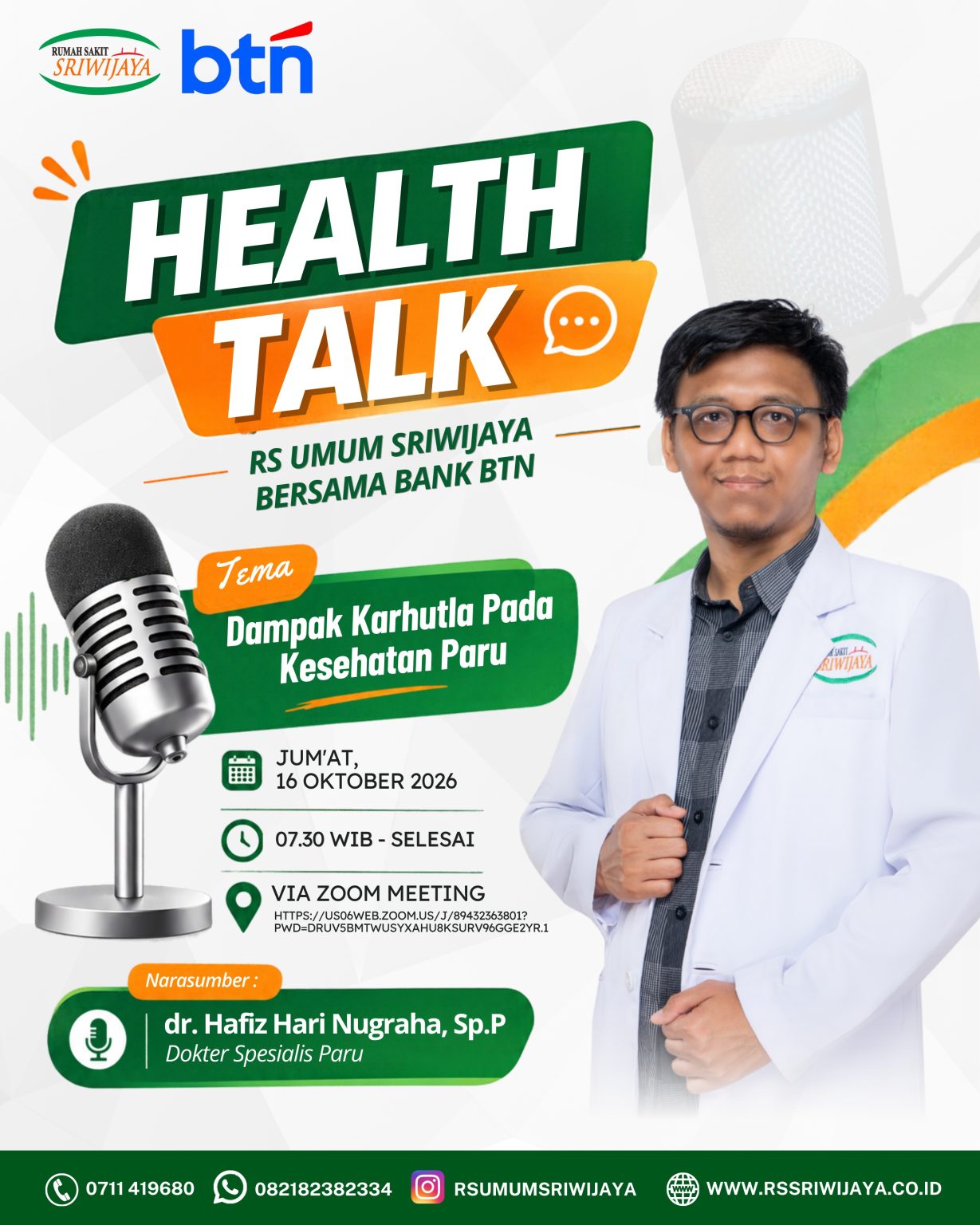 🎙️ HEALTH TALK RS UMUM SRIWIJAYA BERSAMA BANK BTN 💚🧡Kabut asap bukan hanya mengganggu aktivit