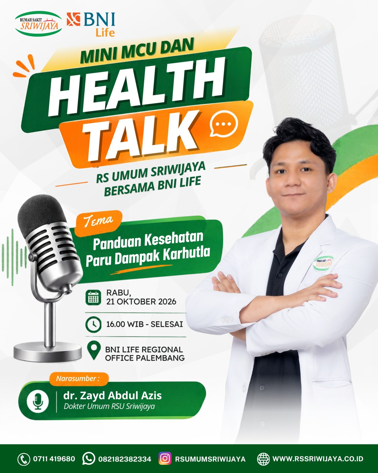🎙️ MINI MCU & HEALTH TALK RS UMUM SRIWIJAYA BERSAMA BNI LIFE 💚🧡🌿 Panduan Kesehatan Paru- Dam
